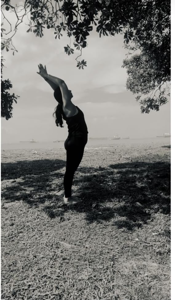 Karuna Grover in a yoga practice, seaside